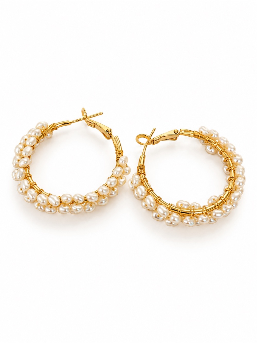 Handmade Freshwater Pearl Gold Hoop Earrings